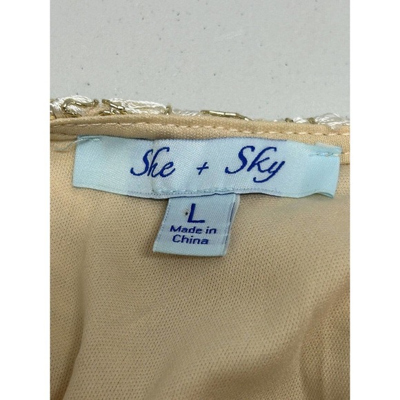 She And Sky Embroidered Bride Holiday Gold White Mini Dress Cutout Back L‎ - Picture 6 of 13